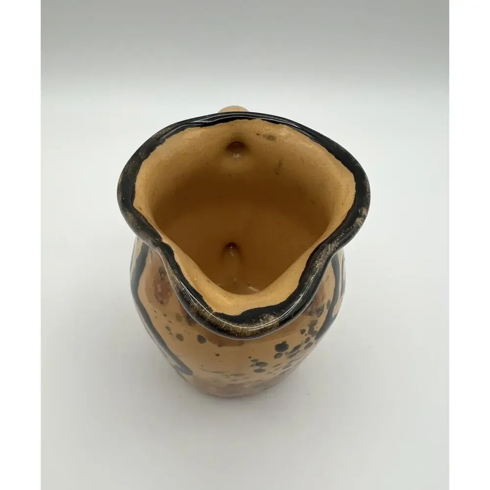 Kazuri Kenya Handmade Art Pottery Small Tan & Black Creamer Pitcher 3” Signed